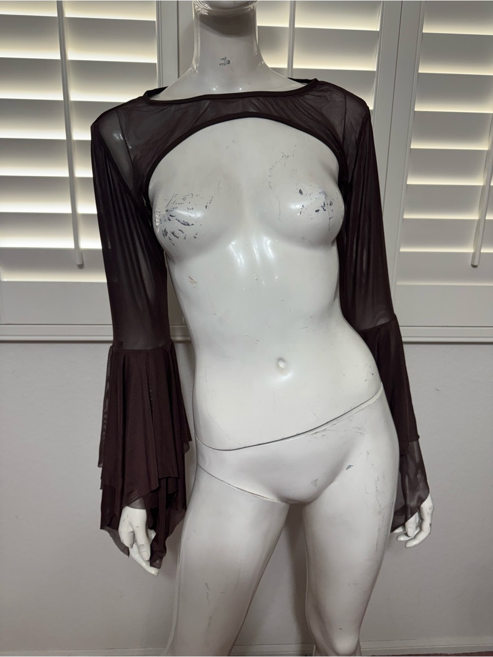 New 2x brown sheer top shrug bell sleeves gothic festival rave raver goth Lolita